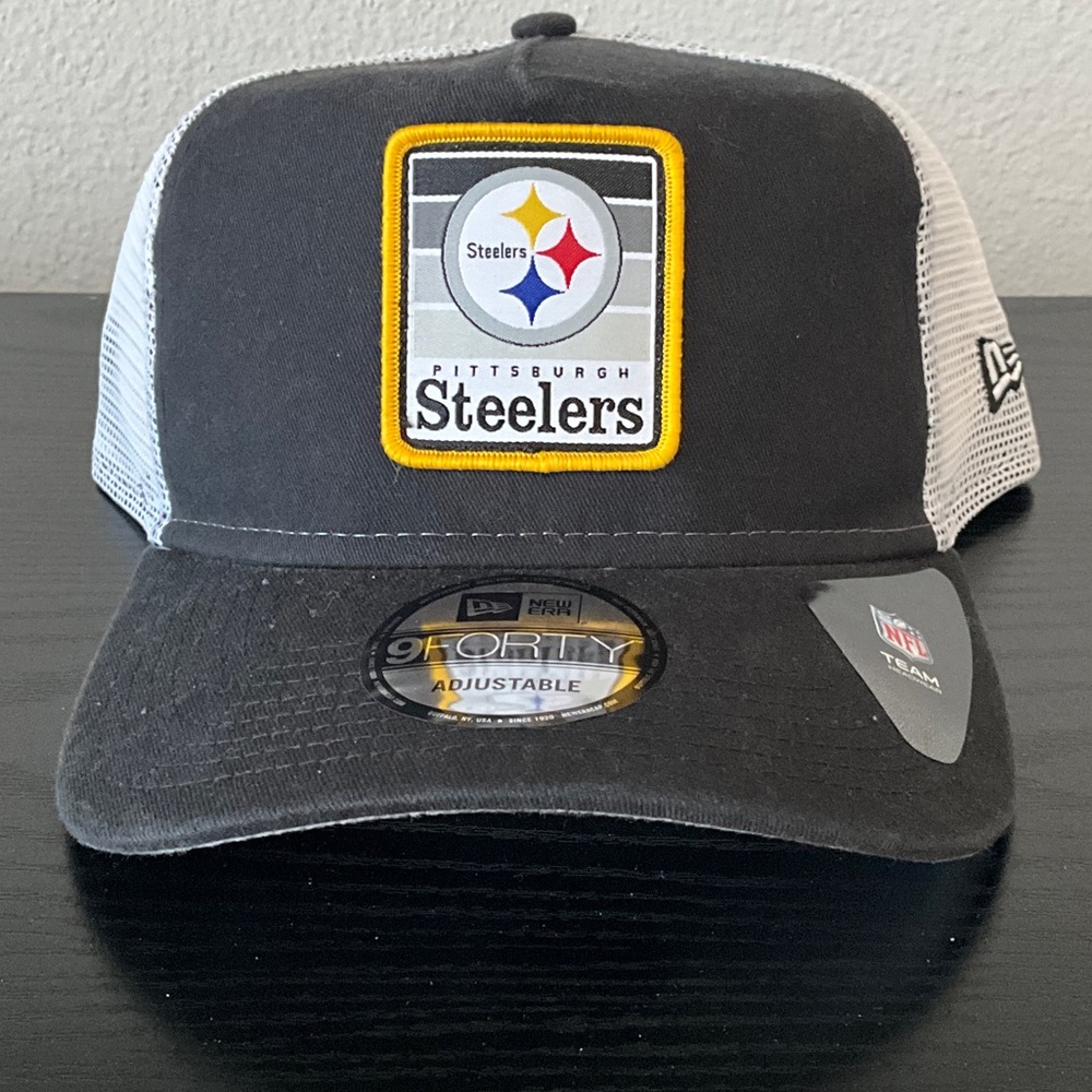 New Era Black and White Pittsburgh Steelers Patch Trucker Hat